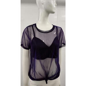 PURPLE METALLIC SHIRT BRA SHEER RAVE WOMEN'S PURPLE NEW SIZE MEDIUM NEW TAGS